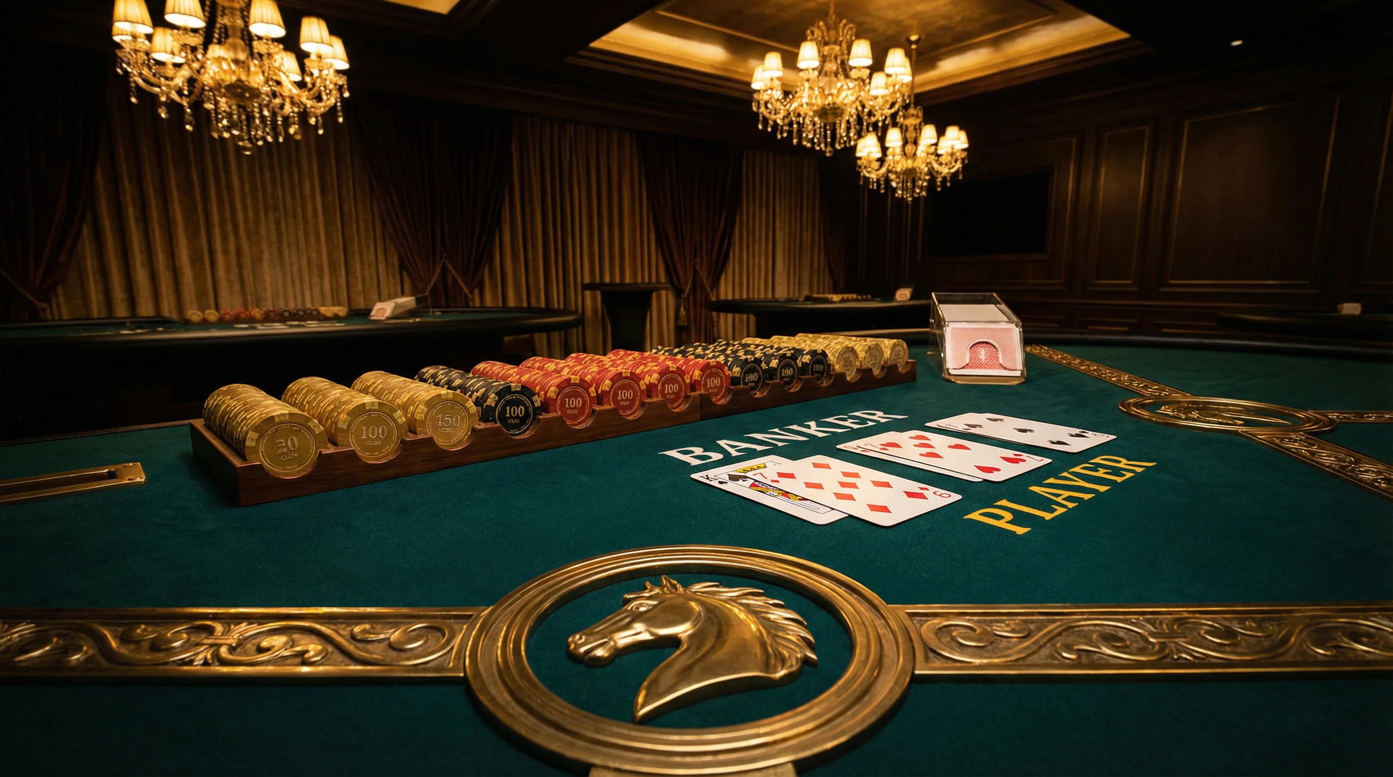 Mesa de bacará sofisticada com cartas distribuídas no luvabet